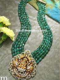 Emerald Beads Mala With Lakshmi Pendant Photo Necklace Designs Jewelry Design Earrings Jewelry Design Necklace