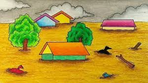 Gambar mewarnai bencana alam banjir. Cara Menggambar Tema Bencana Banjir Dan Mewarnai Gradasi Dengan Crayon Cute766