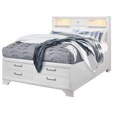 Product description of king platform bed dimension: Global Furniture Jordyn White Transitional King Storage Bed With Led Lights Value City Furniture Captain S Beds