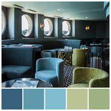 Tints And Shades Of Blue And Green In An Intermediate Key Minor Chord Tonal Values Imbue This Space With A Moody Color Harmony Colour Schemes Porthole Window
