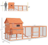 PawHut 145" Chicken Coop Large Chicken House Rabbit Hutch Wooden Poultry  Cage Pen Garden & Backyard with Run & Inner Hen House Space