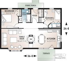 House Plan 2 Bedrooms 1 Bathrooms 2923 Drummond House Plans Small house with three bedrooms, modern farmhouse style, open planning & big windows.