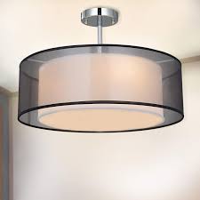 Modern chandelier cylindique 5 light pendant chrome black drum large sheer shade. Ceiling Light Spakrsor Modern Fabric Pendant Light Shade Large Black Drum Lampshade 2 Tiers Round Pendant Lamp For Bedroom Living Room Flush Chrome Matt 3 Bulb E27 Buy Online In El Salvador