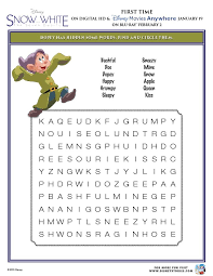 These stories entertained us with the captivating visuals and catchy songs, but also inspired us with the stories a. Snow White And The Seven Dwarfs Printable Activity Sheets Disney Word Search Disney Word Disney Activities