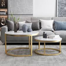 Nordic Style Coffee Table Gold Metal White Marble Living Room Accent Table With Round Top Set Of 2 Living Room Accent Tables Table Decor Living Room Living Room Table Sets