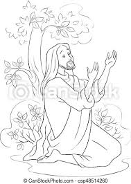 Coloring pages for kids and adults. Bible Stories Of Jesus The Agony In The Garden Coloring Page Christian Vector Illustration Canstock