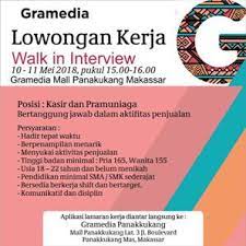 Check spelling or type a new query. Lowongan Kerja Kasir Dan Pramuniaga Di Gramedia Panakukang Lowongan Kerja Makassar