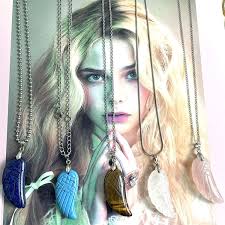 2024 Natural Amethyst Pink Crystal Angel Wings Pendant Raw Stone Carving  Accessories DIY Making Necklace for