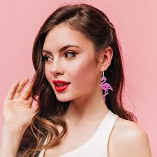 PUBBCIA ピンクフラミンゴイヤリング 女性用 軽量 アクリル 動物 ダングル ドロップ イヤリング 軽量 グリッター フラミンゴ イヤリング  バレンタインデーギフト Bff 娘 彼女の誕生日に