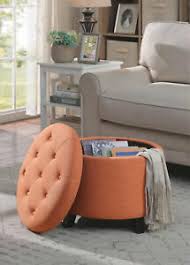 Add an ottoman or extra seat to any space with the ula round ottoman. Round Ottoman Stool Chair Storage Bench Footrest Tufted Padded Seat Faux Linen Ebay