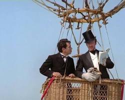 Phileas Fogg and Passepartout in a hot air balloon