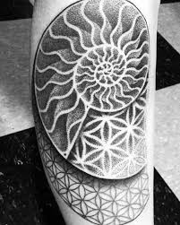Awesome celtic tree of life colored tattoo on right half sleeve. 40 Ammoniten Tattoo Designs Fur Manner Fossil Ink Ideas Mann Stil Tattoo Pattern Tattoo Flower Of Life Tattoo Geometric Sleeve Tattoo