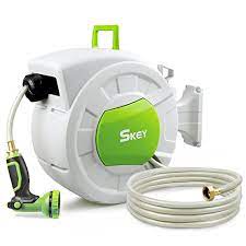 It features automatic rewind and crush resistant couplings. Buy Skey Hose Reel 1 2 In 100 Ft Retractable Garden Hose Reel Wall Mount With 10 Pattern Hose Nozzle Auto Rewind Any Length Lock 180 Swivel Bracket Online In Indonesia B093smgbtf