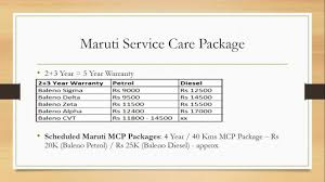 maruti baleno service cost warranty mcp maintenance pack