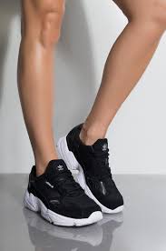 Black Boots White Sole Ladies Front View Adidas Womens Falcon Sneaker In Black Black White Black Shoes Sneakers Black Adidas Shoes Adidas Shoes Women