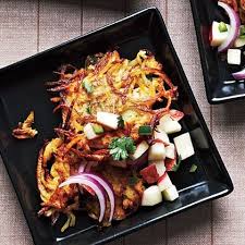 Curried Butternut Squash And Potato Latkes With Apple Salsa From Cooking Light Magazine December 2010 By Davi Butternut Squash Recipes Squash Recipes Recipes