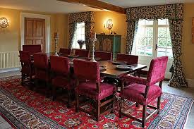 Oak pedestal table and chairs. 17th Century Style Farthingale Chairs And Oak Pedestal Table