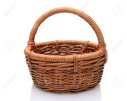 Wire kitchen caddy basket, fruit & vegetable gathering, wire basket, kitchen decor, basket with wood handle, market basket, produce basket. Round Brown Wicker Basket With Handle Isolated On A White Background Stock Photo Picture And Royalty Free Image Image 13596366