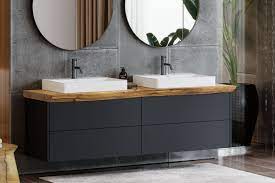 Waschbeckenunterschrank ciro, stehen aus eiche vollholz, schubladen, 1x x 84. Finja Unterschrank Schwarz Eiche Waschtischplatte Baumkante 4 Schubladen Spa Ambiente