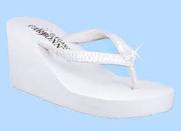 High Wedge Bridal Flip Flops With Sequins And Crystals White Wedge Wedding Shoes Fun Wedding Shoes Wedding Shoes