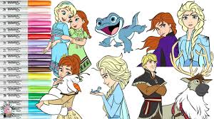 Anna beautiful dress for summer frozen. Disney Frozen 2 Coloring Book Compilation Anna Elsa Kristoff Sven Olaf And Bruni Youtube