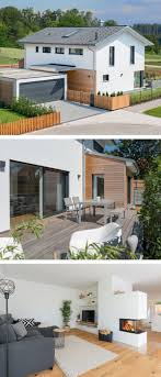 Modernes Einfamilienhaus Mit Garage Holz Fassade Satteldach Architektur Im Landhausstil Haus Bauen Ideen Innen Landhausstil Hauser Einfamilienhaus Baustil