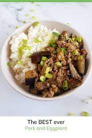 This Easy And Healthy Ground Pork And Eggplant Skillet Is A Quick And Simple Recipe Perfect For Weeknight Dinners Ground Ground Pork Recipes Ground Pork Pork