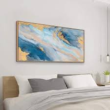 Check out the modern boho bedroom interior design with a stairway desk that offers a compact workstation as well as extra storage created by our expert in this bedroom design, tones of blush, navy, and aqua are blended together to create and calm and relaxing space that's cozy as well. Amazon Com Artland Canvas Wall Art For Living Room Modern Navy Blue Abstract Mountains Painting Landscape Artworks For Bedroom Bathroom Kitchen Wall Decor Framed Ready To Hang 20x40 Inches Paintings