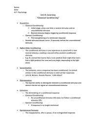 Classical conditioning worksheet below are several scenarios depicting classical conditioning. A P Psychology 6 B Classical Conditioning