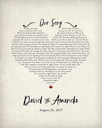 Wedding Gift Song Lyrics 1st Anniversary Gift Gift For Her Etsy Lyric Gift First Wedding Anniversary Gift One Year Anniversary Gifts