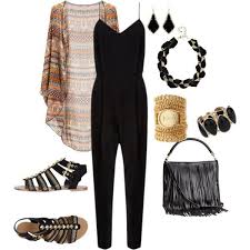 Black Jumpsuit With A Kimono And Black Gladiator Sandals By Amooshadow On Polyvore Black Jumpsuit Outfit Jumpsuit Fashion Clothes