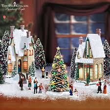 The nightmare before christmas christmas decorations take over. Thomas Kinkade Illuminated Christmas Village With Figurines Christmas Village Collections Christmas Village Decorations Christmas Village