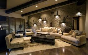 Alluring Modern Living Room Decorating Ideas Featuring Cream Colored Sofa And Rectangle Shape Stone Wall Living Room Living Room Tiles Living Room Wall Designs