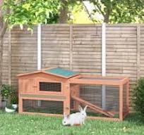 PawHut Rabbit Hutch 2-Story Bunny Cage Small Animal House with Slide Out  Tray, Detachable Run, for Indoor Outdoor, 61.5" x 23" x 27", Natural