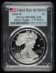 Mark the 75th anniversary of the end of world war ii with the gift of silver available in limited quantities. 2020 W American Silver Eagle 1 One Dollar Coin Firstday Of Issue V75 Privy Pcgs Pr70dcam Pristine Auction