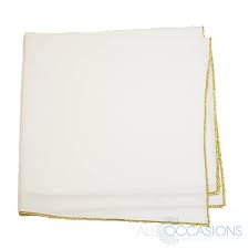 Only 2 available and it's in 3 people's carts. White With Gold Trim Napkin All Occasions Party Rental