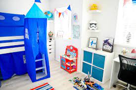See more ideas about big boy room, boy's bedroom, boys bedrooms. Finished Boys Bedroom Makeover Ethans Blue White And Red Big Boy Room Alex Gladwin