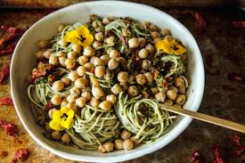 Sundried Tomato Basil Pesto Pasta With Garlicky Garbanzo Beans Vegan And Gluten Free Heather Christo Recipe Basil Pesto Pasta Pesto Pasta Sun Dried Tomato