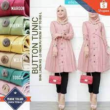 Model baju atasan wanita terbaru desain modern trendy baik yang lengan panjang dan pendek untuk penampilan yang makin cantik tentu saja di butuhkan. Button Tunik Baju Atasan Wanita Muslimah Tunik Model Terbaru Shopee Indonesia