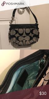 Black And Grey Coach Purse Mini Coach Bag Black And Gray Mini Coach Handbag With Light Blue Lining Coach Bags Mini Bags Bags Coach Bags Mini Bag