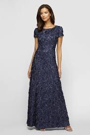 Rosette Lace Cap Sleeve A Line Petite Gown Style 212788 Dove 14p In 2020 Petite Gowns A Line Gown Necklines For Dresses