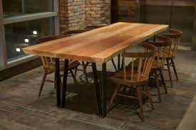 Live Edge Texas Pecan Slab And Raw Steel Leg Coffee Bar Community Dining Table Fabricated By Vintage Supply Furnituredes Dining Table Table Furniture Design