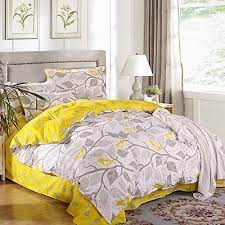 Striped twin duvet cover in yellow/grey. Lightinthebox Outlet Wonderful Grey And Yellow Leaves Bedding Sets Cool Bed Linen Printed Soft Sheet Set Duvet Cover Set Set Of 4 Full Buy Online In Dominica At Dominica Desertcart Com Productid 44304089