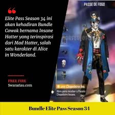 Nah kalau kamu ingin menyimpan topeng season 1 ff maka kalian bisa dengan mudh mendapatkannya dengn mendownload pada link yang sudah kami sediakan di bawah ini. Bundle Elite Pass Season 34 Bertema Alice In Booyah Terinspirasi Dari Alice In Wonderland Swara Riau Bridge The World