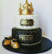 Pink Black And Gold Baby Shower Decorations Royal Black And Gold Baby Shower Cake Yanniecakes Com Gold Baby Shower Cake Baby Shower Cakes Gold Baby Shower Boy