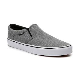 Black And Grey Slip On Vans Men Asher Slip On Sneaker Men S Grey With Images Grey Slip On Vans Slip On Sneaker Mens Grey Shoes
