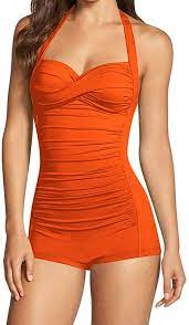 Sovoyontee Women S One Piece Tummy Control Swimwear Boyleg Ruched Swimsuit Orange M At Amazon Women S Clothing Store Ruched Swimsuit Swimsuits Swimwear