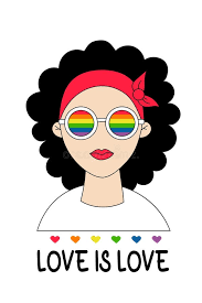 Cute Lesbian Girl in Rainbow Glasses. LGBT Pride Month. Love is Love. LGBTQ  Pride Flag in Rainbow Colors Stock Vector