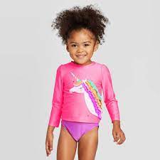 Toddler Girls Ruffle Unicorn Long Sleeve Rash Guard Swimsuit Cat Jack Pink 3t Rashguard Swimsuit Long Sleeve Rashguard Toddler Girls Leggings