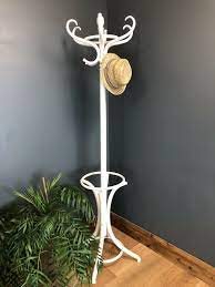 A Vintage Boho Bentwood Coat Hat Stand Rack Hook Retro Painted Rustic White Coat Stands Vintage Coat Rack Coat Hanger Stand